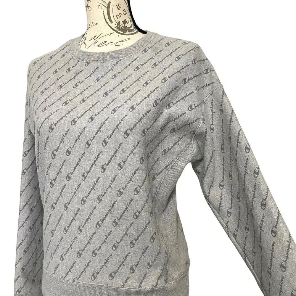 Vintage Champion Reverse Weave Logo Allover Y2K Sweater retro Size Medium‎